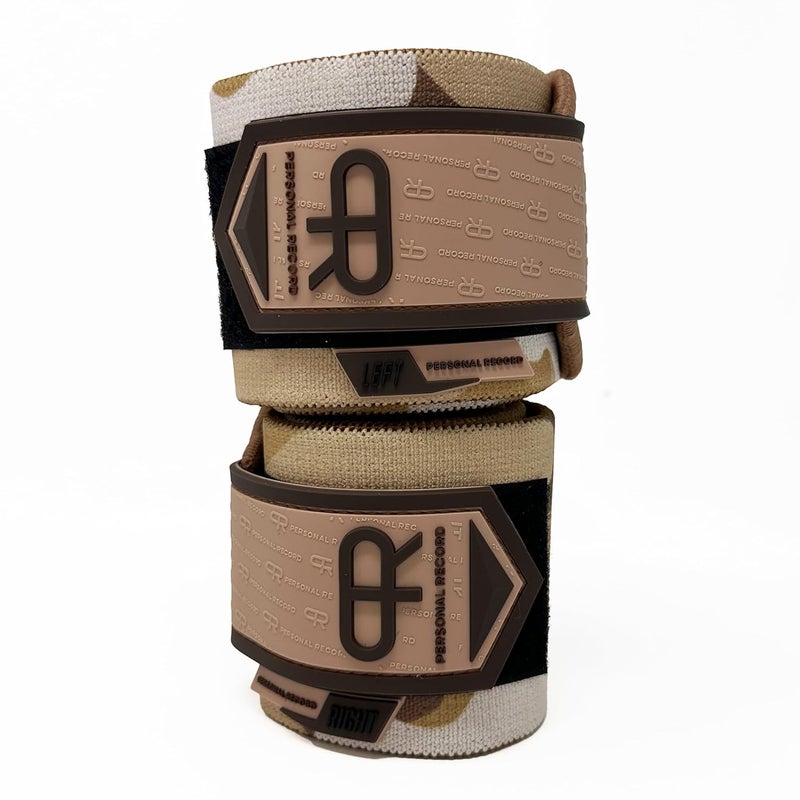 PR Personal Record Elbow Wraps for Weightlifting - Heavy Duty Construction, 25% More Elasticity, Reinforced Stitching, Extra Wide Fastener, Easy to Adjust, (Sand Camo) - Image 5